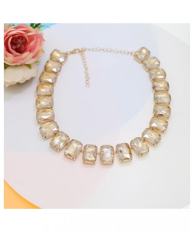 Crystal Rhinestone Choker Collar Necklace For Women Colorful Gemstones Neck Chain Trendy Sparkly Statement Piece Crystal Rhin...