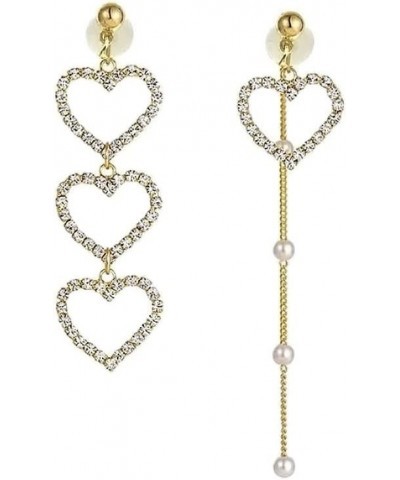 Heart Crystal Tassel Clip On Cubic Zirconia Long Drop Dangle Earrings Not Pierced Ear Jewelry For Women Girls $8.47 Earrings