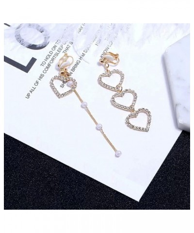 Heart Crystal Tassel Clip On Cubic Zirconia Long Drop Dangle Earrings Not Pierced Ear Jewelry For Women Girls $8.47 Earrings