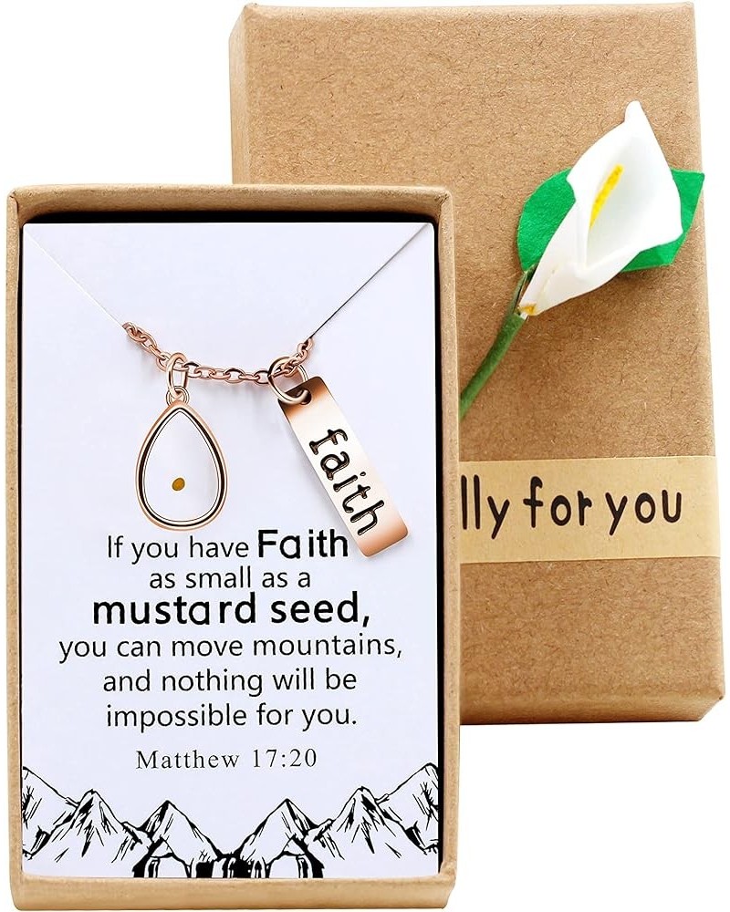 Stainless Steel Mustard Seed Pendant Necklace Christian Baptism Faith Gift with Box Y1030 Drop-rose gold $8.69 Necklaces