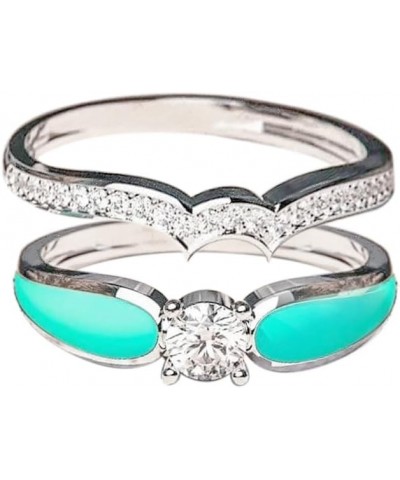 2 PCS Ring Set Natural Turquoise Diamond Rings Western Jewelry Turquoise Silver Color Rings for Women Bohemian Joint Knuckle ...