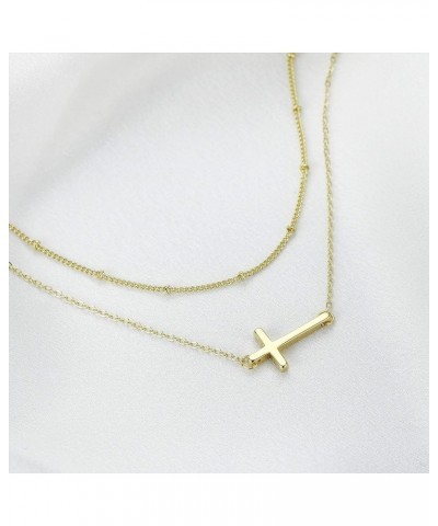 Cross Necklace for Women, 14K Gold Plated Cross Pendant Dainty Layered Chain Necklace Jewelry Gifts for Girls Layered Sideway...