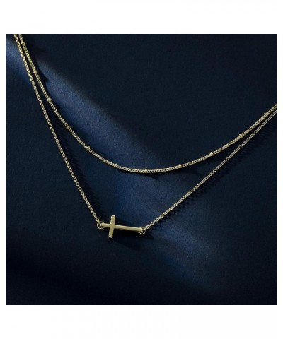 Cross Necklace for Women, 14K Gold Plated Cross Pendant Dainty Layered Chain Necklace Jewelry Gifts for Girls Layered Sideway...