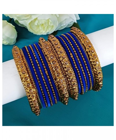 Boho Antique Oxidized Indian Jewelry Tribal Crystal Velvet Bracelet Bangle Set Blue (Set of 18 Pcs) 2-6 $10.89 Bracelets