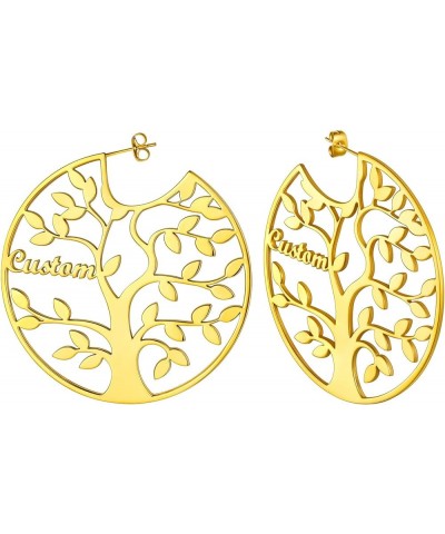 Name Hoop Earrings for Women Engraved 1-8 Names Gold Plated Custom Personalized Family Tree of Life Circle Earrings 60mm Gold...