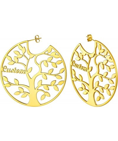 Name Hoop Earrings for Women Engraved 1-8 Names Gold Plated Custom Personalized Family Tree of Life Circle Earrings 60mm Gold...