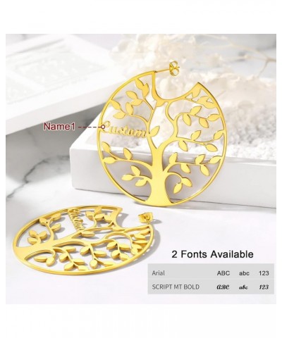 Name Hoop Earrings for Women Engraved 1-8 Names Gold Plated Custom Personalized Family Tree of Life Circle Earrings 60mm Gold...