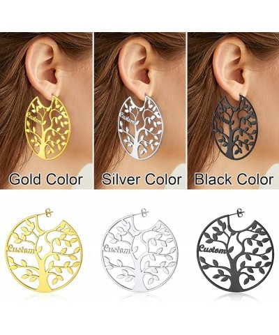 Name Hoop Earrings for Women Engraved 1-8 Names Gold Plated Custom Personalized Family Tree of Life Circle Earrings 60mm Gold...