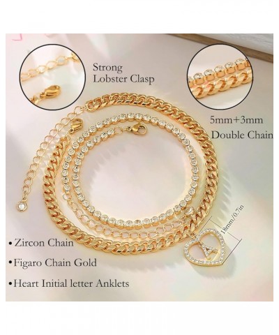 Initial Ankle Bracelets for Women 14K Gold Plated Layered Chain Cubic Zirconia Dainty Heart Letter Initial Gold Anklet A-Z Go...