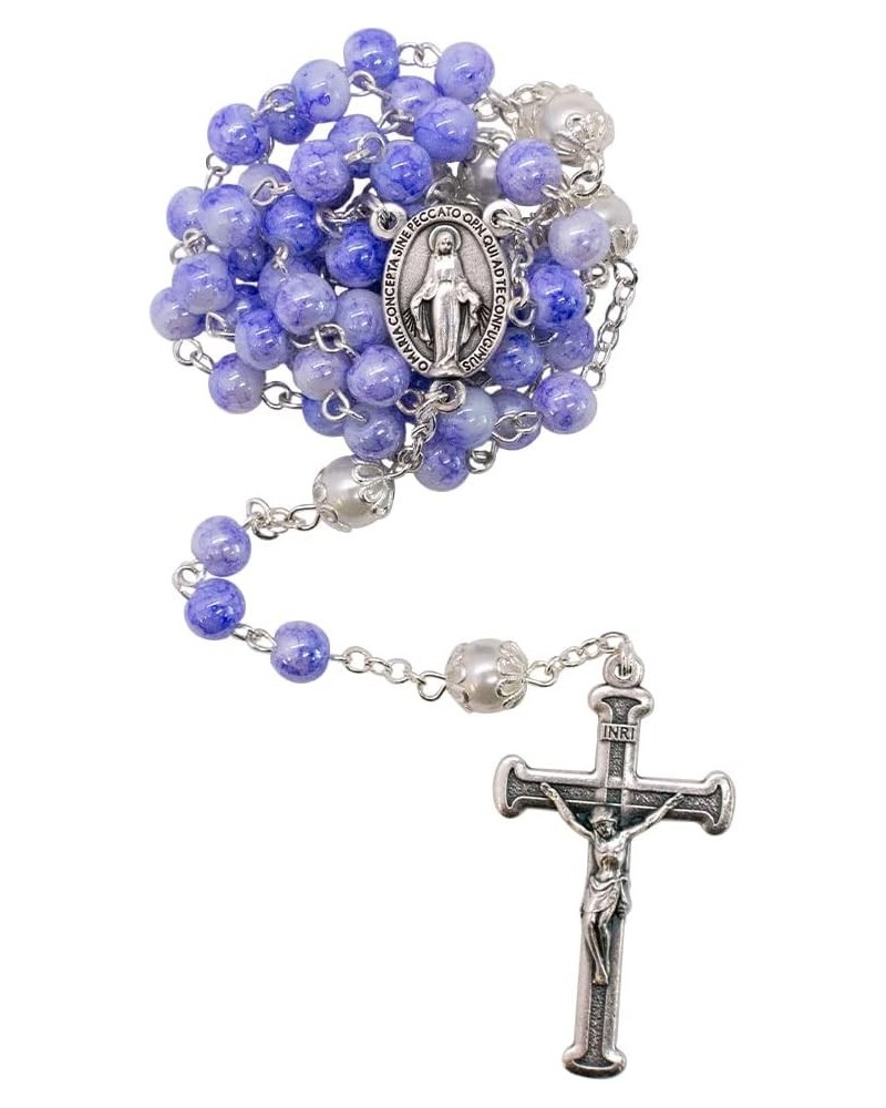 Miraculous Medal Rosary with Clasp | Marbleized Pastel Hail Mary Beads | Silver-Tone Chain and Crucifix | Great Catholic Gift...