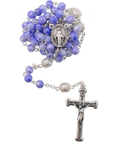 Miraculous Medal Rosary with Clasp | Marbleized Pastel Hail Mary Beads | Silver-Tone Chain and Crucifix | Great Catholic Gift...