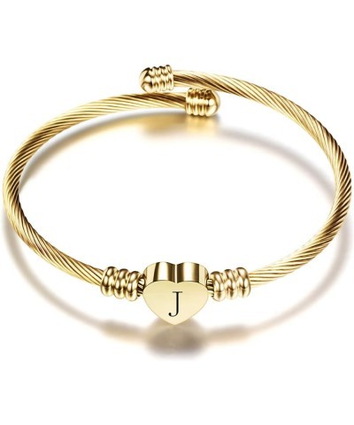 Women Girls Gold Plated Heart Initial A-Z Letter Cuff Bracelets Expandable Stainless Steel Birthday Jewelry J $5.94 Bracelets