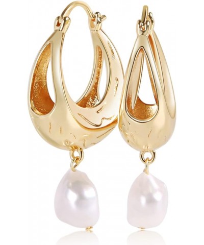 Gold Pearl Drop Earrings 14K Gold Plated Baroque Pearl Dangle Earrings Lightweight Freshwater pearl S925 silver needles Pearl...