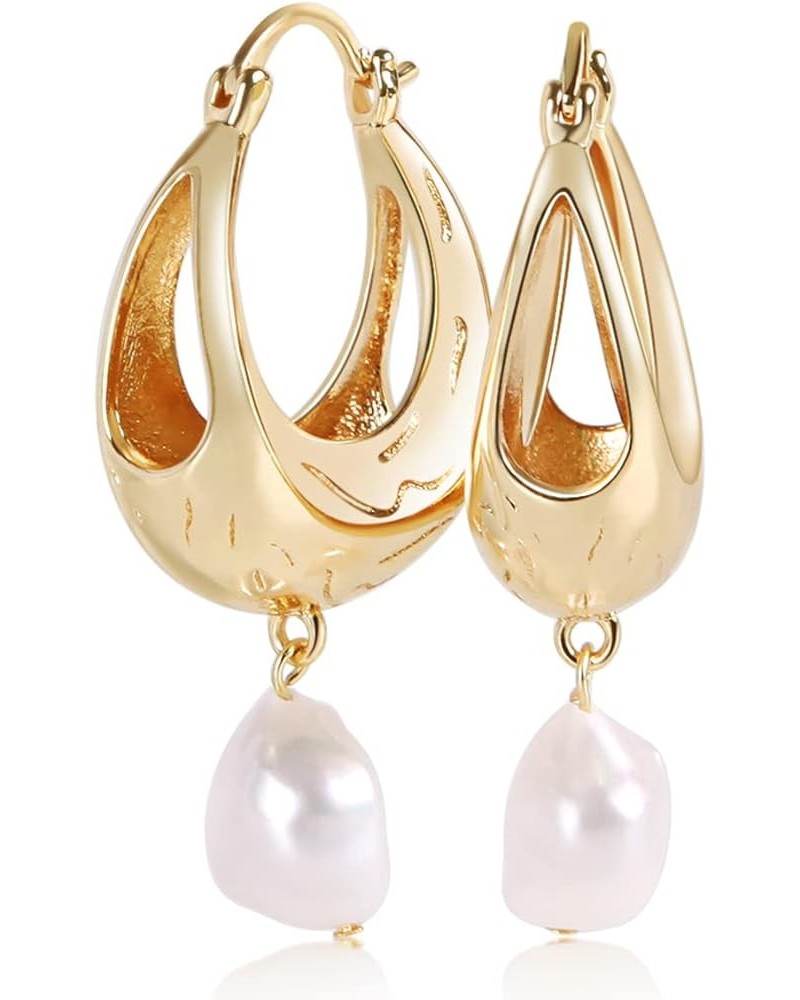 Gold Pearl Drop Earrings 14K Gold Plated Baroque Pearl Dangle Earrings Lightweight Freshwater pearl S925 silver needles Pearl...