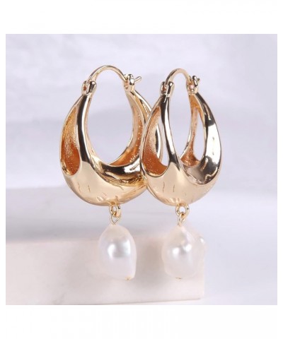 Gold Pearl Drop Earrings 14K Gold Plated Baroque Pearl Dangle Earrings Lightweight Freshwater pearl S925 silver needles Pearl...