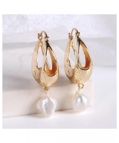 Gold Pearl Drop Earrings 14K Gold Plated Baroque Pearl Dangle Earrings Lightweight Freshwater pearl S925 silver needles Pearl...