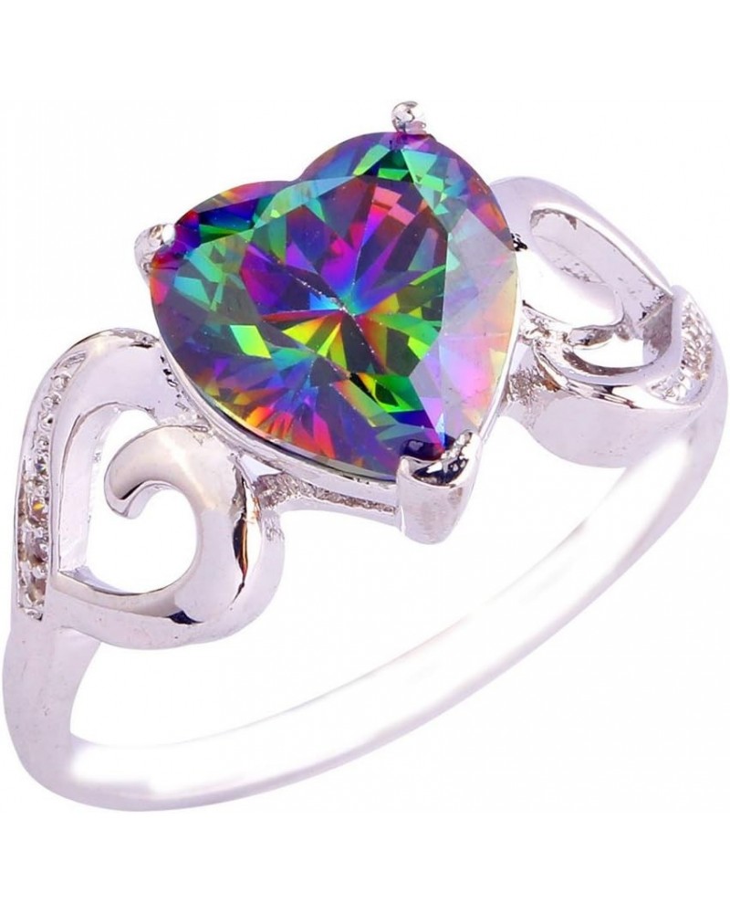 925 Silver Plated Ring Double Heart Rainbow Topaz Romantic Twist Proposal Wedding Engagement Band Ring US9 I_Rainbow $4.63 Ot...