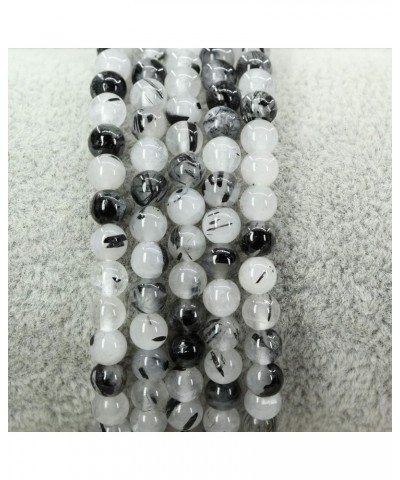 4mm Natural Round Beads Gemstones Rock Crystal Stretch Bracelet 7 Inch Unisex Black Rutilated Quartzite $7.31 Bracelets