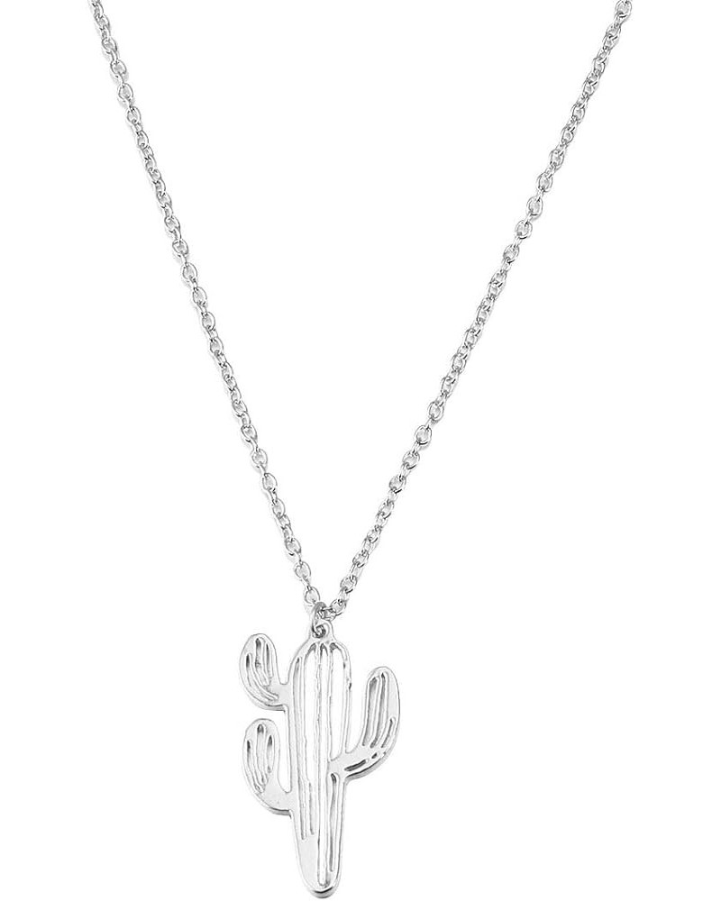 Cactus Pendant Necklace Stylish Charm Necklace Jewelry for Women Birthday Gift (Golden) Silver $6.78 Necklaces