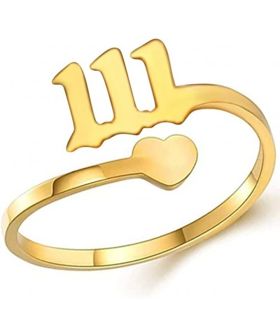 Stainless Steel Heart Charm Luck Angel Number Adjustable Size Wedding Band Anniversary Promise Ring Gold-111 $8.69 Rings