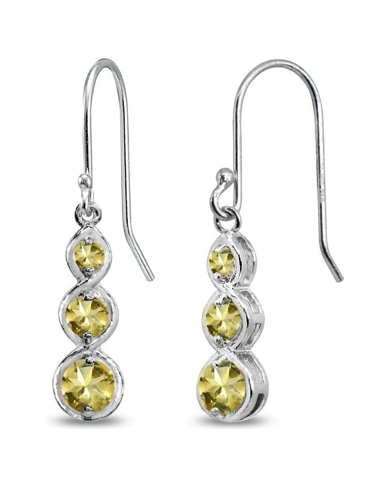 Sterling Silver Genuine or Synthetic Gemstone Round Three Stone Journey Infinity Dangle Earrings November - Citrine $18.80 Ea...