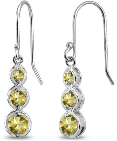 Sterling Silver Genuine or Synthetic Gemstone Round Three Stone Journey Infinity Dangle Earrings November - Citrine $18.80 Ea...