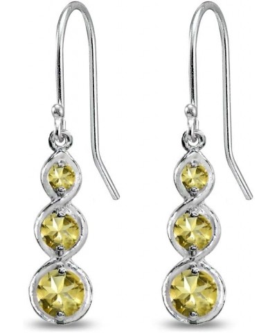 Sterling Silver Genuine or Synthetic Gemstone Round Three Stone Journey Infinity Dangle Earrings November - Citrine $18.80 Ea...