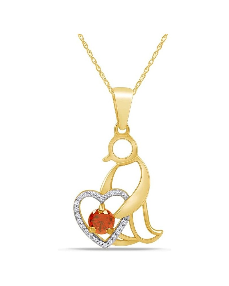 Round Cut Simulated Birthstone & White Cubic Zirconia Penguin Heart Pendant Necklace Jewelry Gift for Women Along With 18" Si...