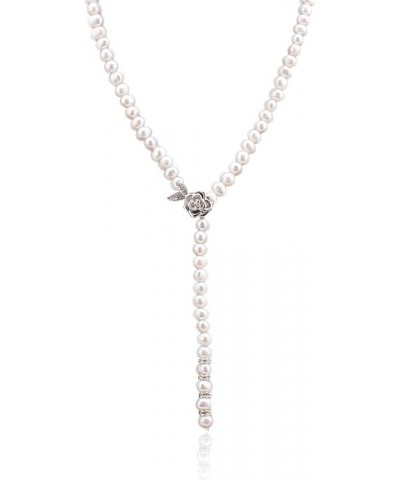 Rose CZ White Freshwater Handmade Pearl Strand Necklace for Women $9.71 Necklaces