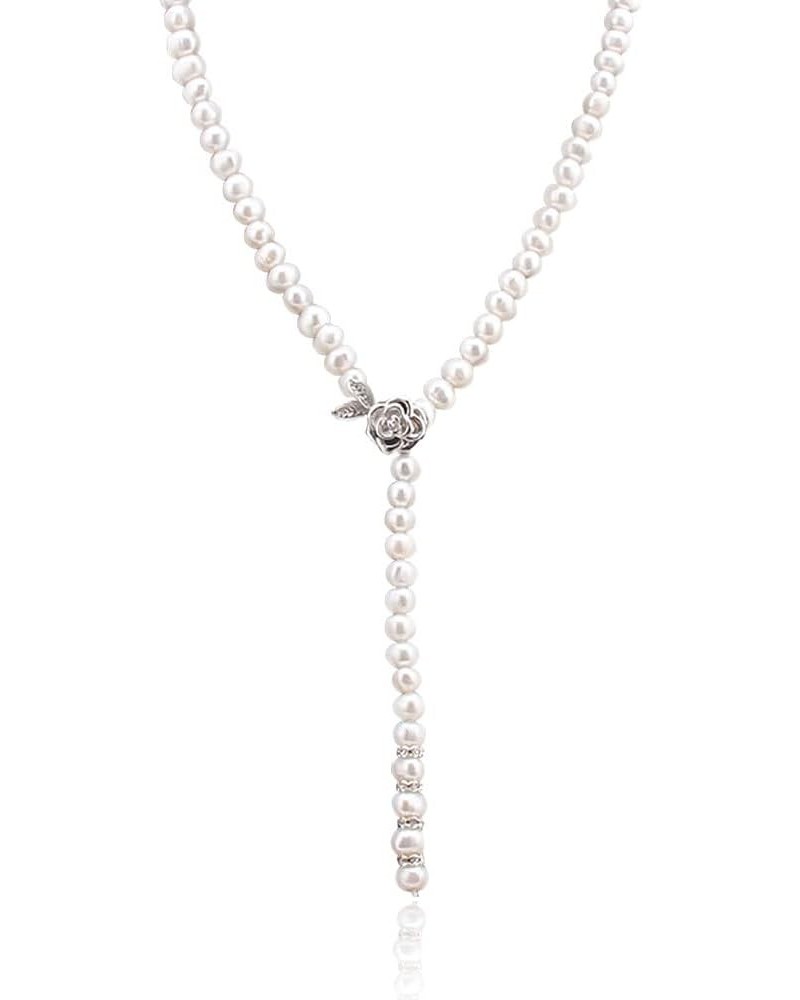 Rose CZ White Freshwater Handmade Pearl Strand Necklace for Women $9.71 Necklaces