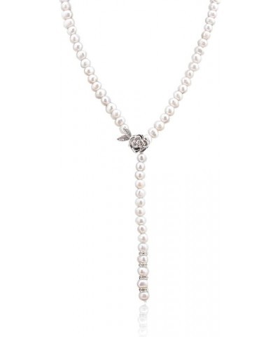 Rose CZ White Freshwater Handmade Pearl Strand Necklace for Women $9.71 Necklaces