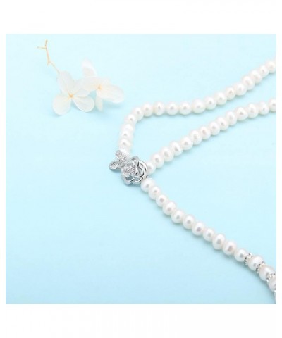 Rose CZ White Freshwater Handmade Pearl Strand Necklace for Women $9.71 Necklaces