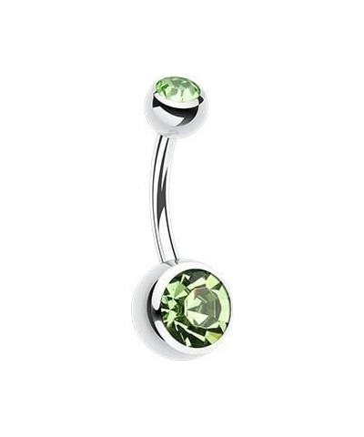 Double Gem Ball Steel Ball Belly Button Ring Light Green $9.66 Body Jewelry