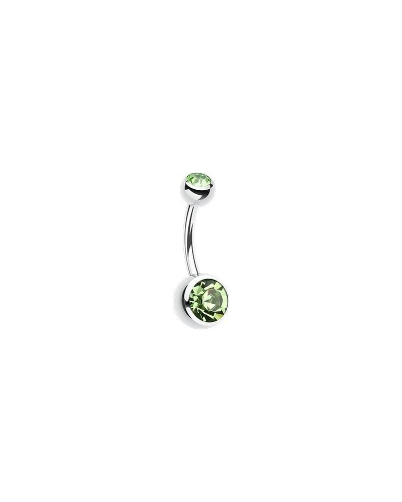 Double Gem Ball Steel Ball Belly Button Ring Light Green $9.66 Body Jewelry