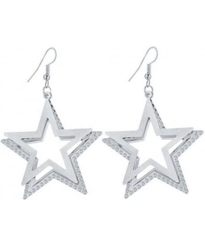 IDB Delicate Dangle Double Five-Pointed Star Drop Hook Earrings - Available in Silver and Gold Tones Silver tone $8.99 Earrings