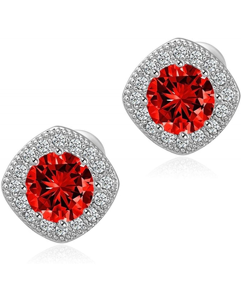 Stud Earrings Earrings for Girls Fashion Jewelry Cubic Zirconia Halo Earrings for Women Men F 10mm square red stone $8.00 Ear...