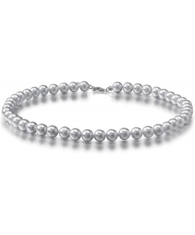 Pearl Choker Necklace, Sterling Silver Round Simulated Pearl Elegant Wedding Necklace Strand Jewelry for Women Bride 8mm Grey...