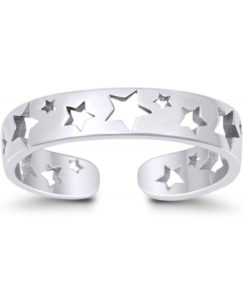 Stars Toe Ring Band Adjustable 925 Sterling Silver For Women (4mm) Sterling Silver $10.00 Body Jewelry