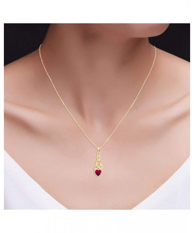 Trinity Heart Celtic Knot Pendant Necklace Simulated Birthstone 14K Gold Over Sterling Silver Simulated-Ruby $21.50 Necklaces