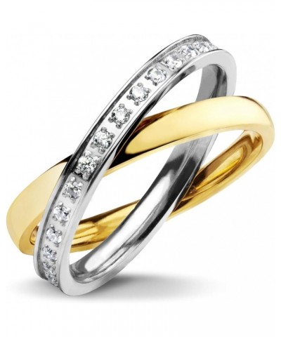 Womens Double Interlocking High Polish CZ Stainless Steel Band Rings Silver & Yellow Gold $12.50 Rings