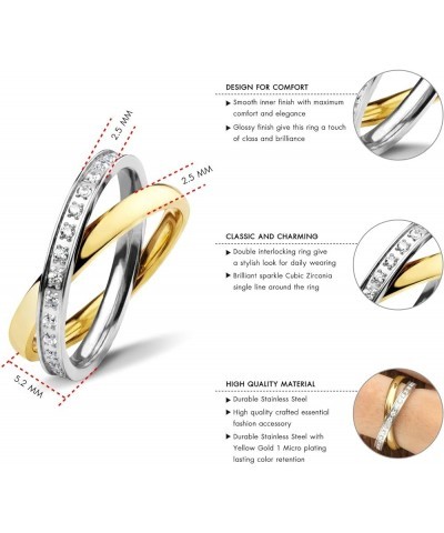 Womens Double Interlocking High Polish CZ Stainless Steel Band Rings Silver & Yellow Gold $12.50 Rings