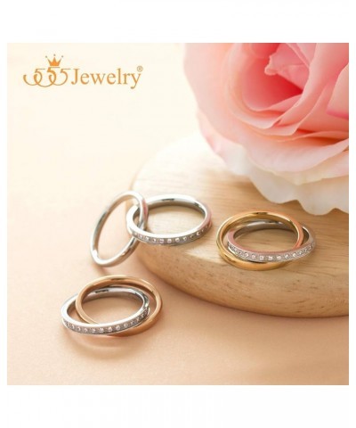 Womens Double Interlocking High Polish CZ Stainless Steel Band Rings Silver & Yellow Gold $12.50 Rings