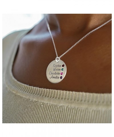 Personalized Round Four Stacked Names Sterling Silver Necklace With Birthstone Setting. Customize a Round Charm. Choice of St...