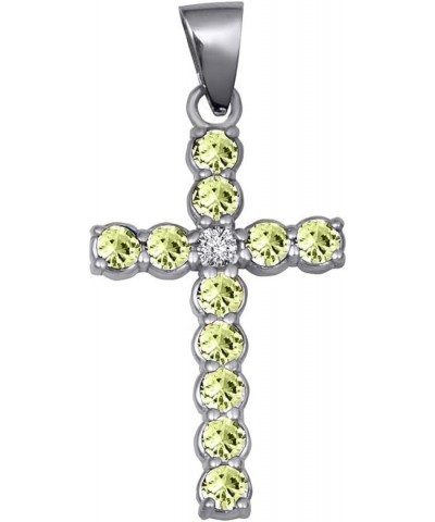 Elegant 10k White Gold Personalized Birthstone and Diamond Cross Small Pendant Genuine Peridot Birthstone $26.64 Necklaces