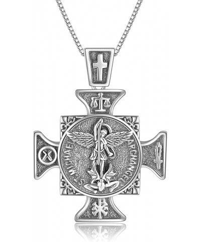 Black/Orthodox/American Flag/Baphomet Cross Necklace Sterling Silver St Michael/Muerte/Gabriel/Raphael Necklace for Men Catho...