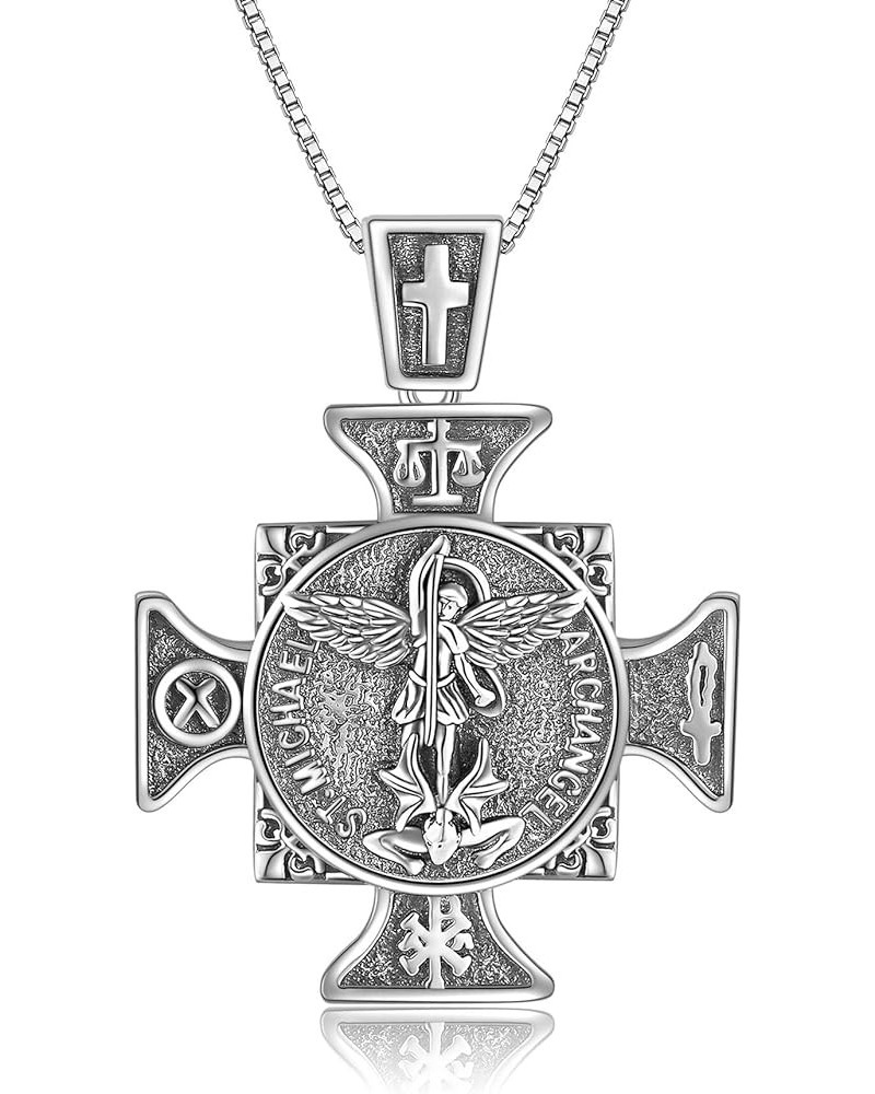 Black/Orthodox/American Flag/Baphomet Cross Necklace Sterling Silver St Michael/Muerte/Gabriel/Raphael Necklace for Men Catho...