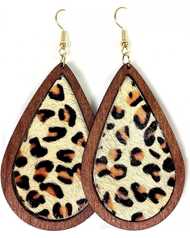 Western Cowgirl Cowboy Earrings Cow Leopard Print Dangle Drop Earrings Leather Wood Teardrop Earrings Handmade Lightweight Ho...