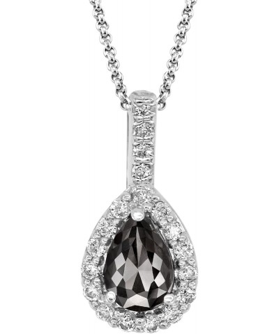 Diamond Halo Pendants – 0.77CTW Black & White Diamond Halo Pendant | Dainty Pear Shaped 14K Solid White Gold Necklace Chain |...