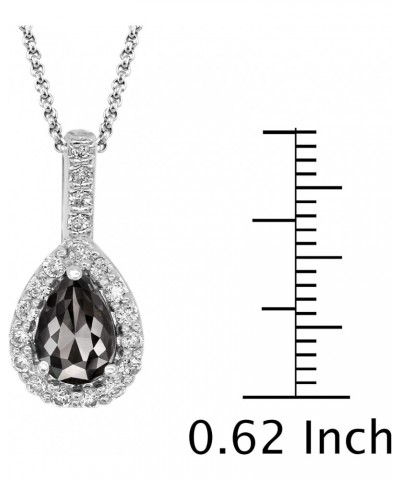 Diamond Halo Pendants – 0.77CTW Black & White Diamond Halo Pendant | Dainty Pear Shaped 14K Solid White Gold Necklace Chain |...