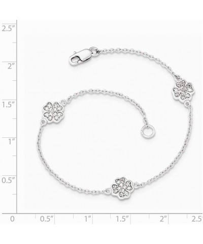 925 Sterling Silver Polished CZ Cubic Zirconia Simulated Diamond Four Leaf Clover Bracelet 7 Inch Jewelry Gifts for Women $30...